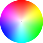 HSV color wheel, with red at the top and cyan at the bottom