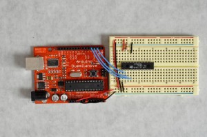 ST16C596 shift register attached to an Arduino Diecimila